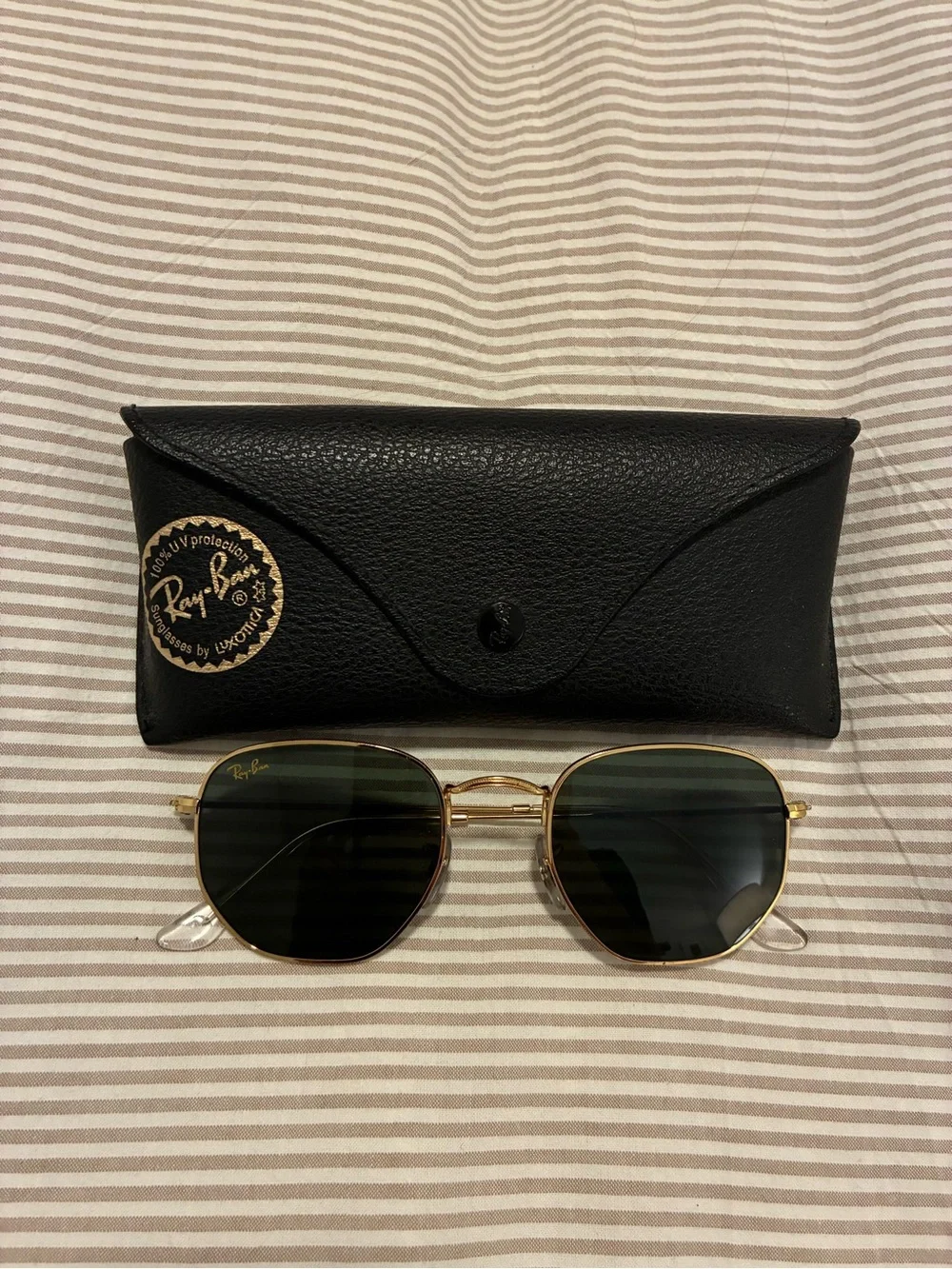 Ray-Ban Hexagonal Gold Frame Green Lens Sunglasses